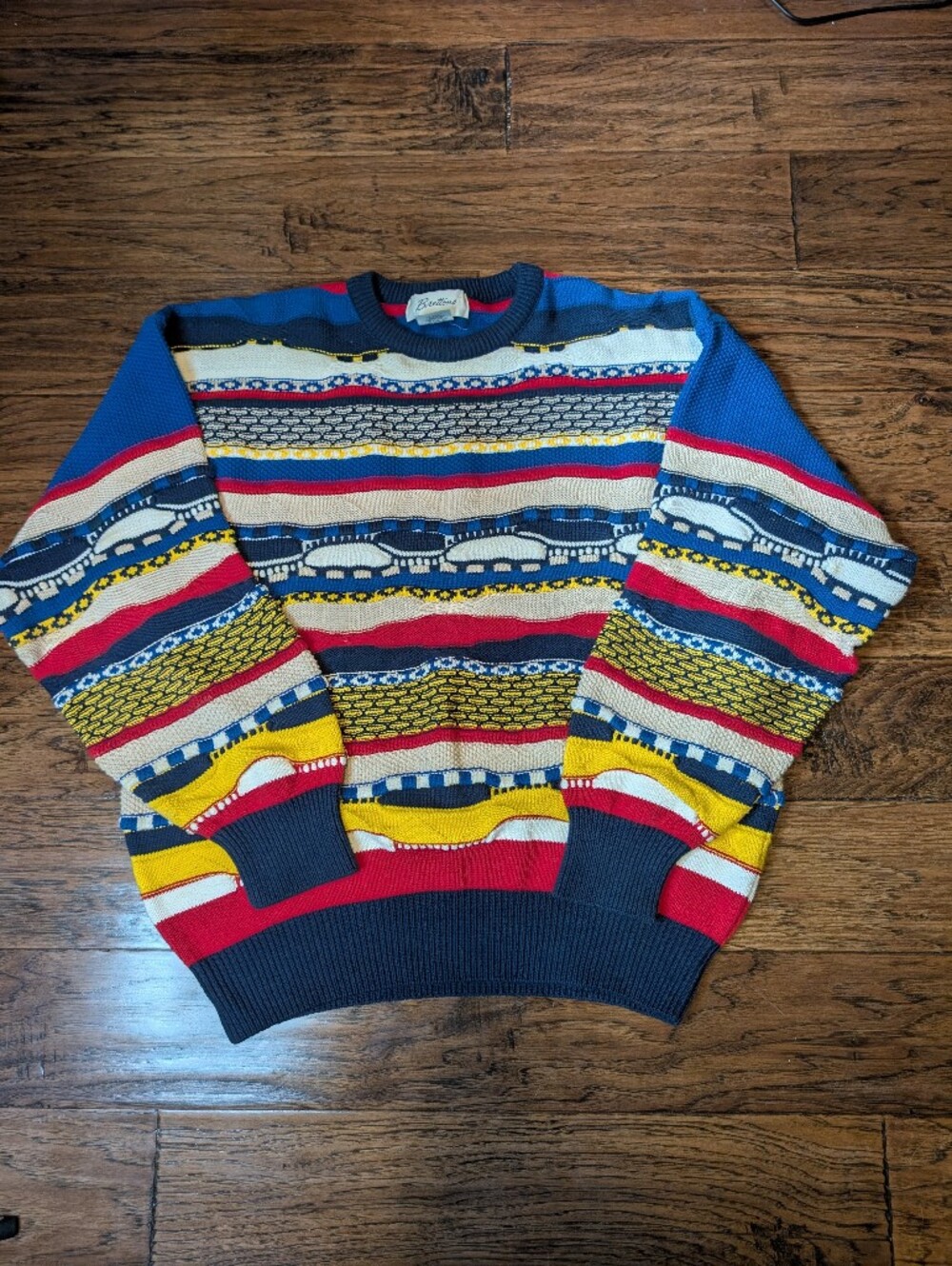 Vintage Coogi Style Brettons Colorful Cotton Knit Sweater Size Large